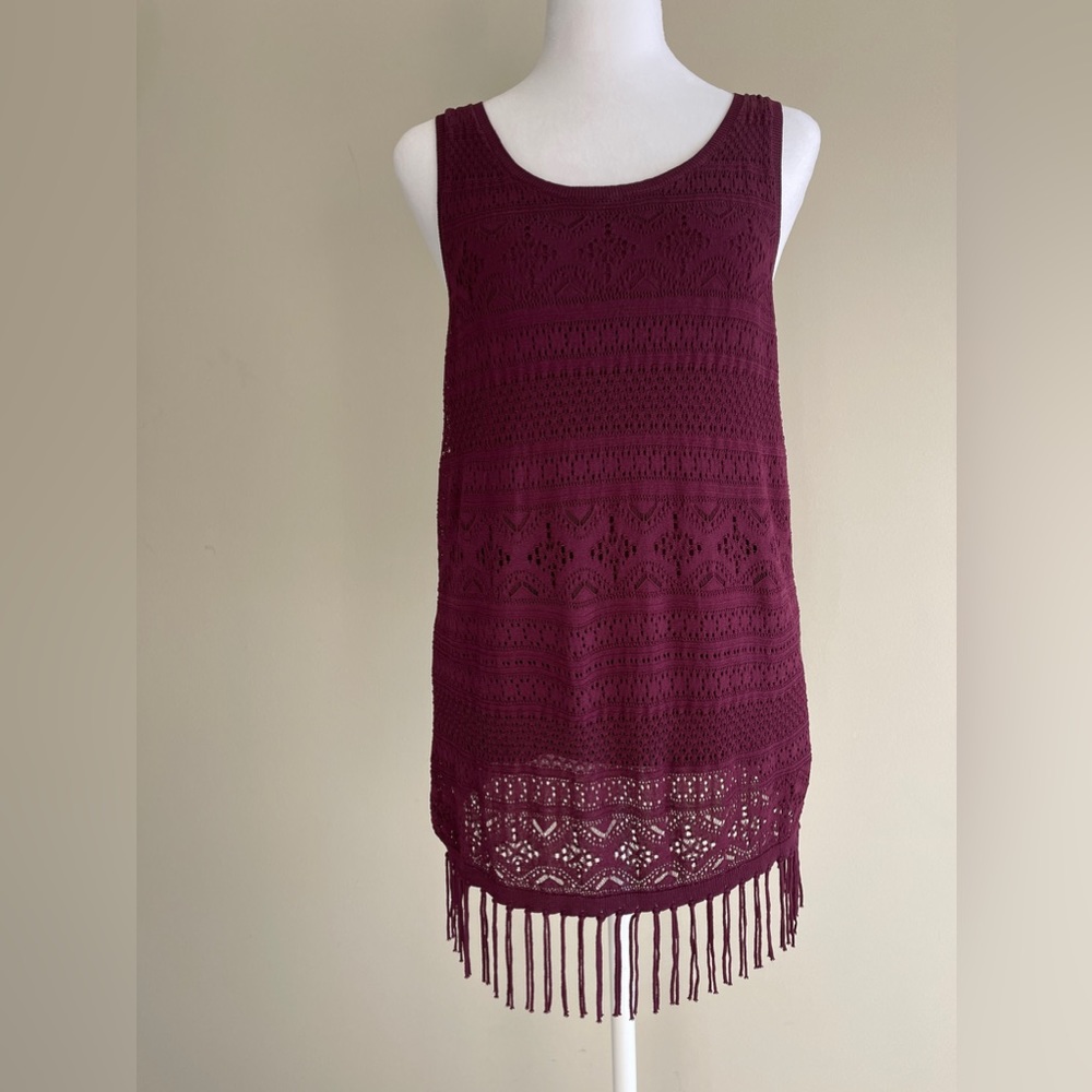 White House Black Market Cabernet Fringe Hem Tank - Picture 4 of 8